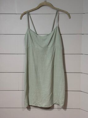 NEW PRETTYLITTLETHING SAGE LINEN LOOK SHAM DETAIL STRAPPY SHIFT DRESS SIZE 6